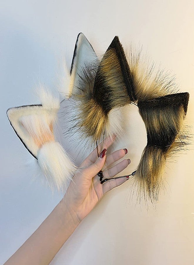 VIGVAN Handmade Wolf Fox Ears Animal Cosplay Cute Head Accessories for Halloween (Wolf Brown Black) - Image 5
